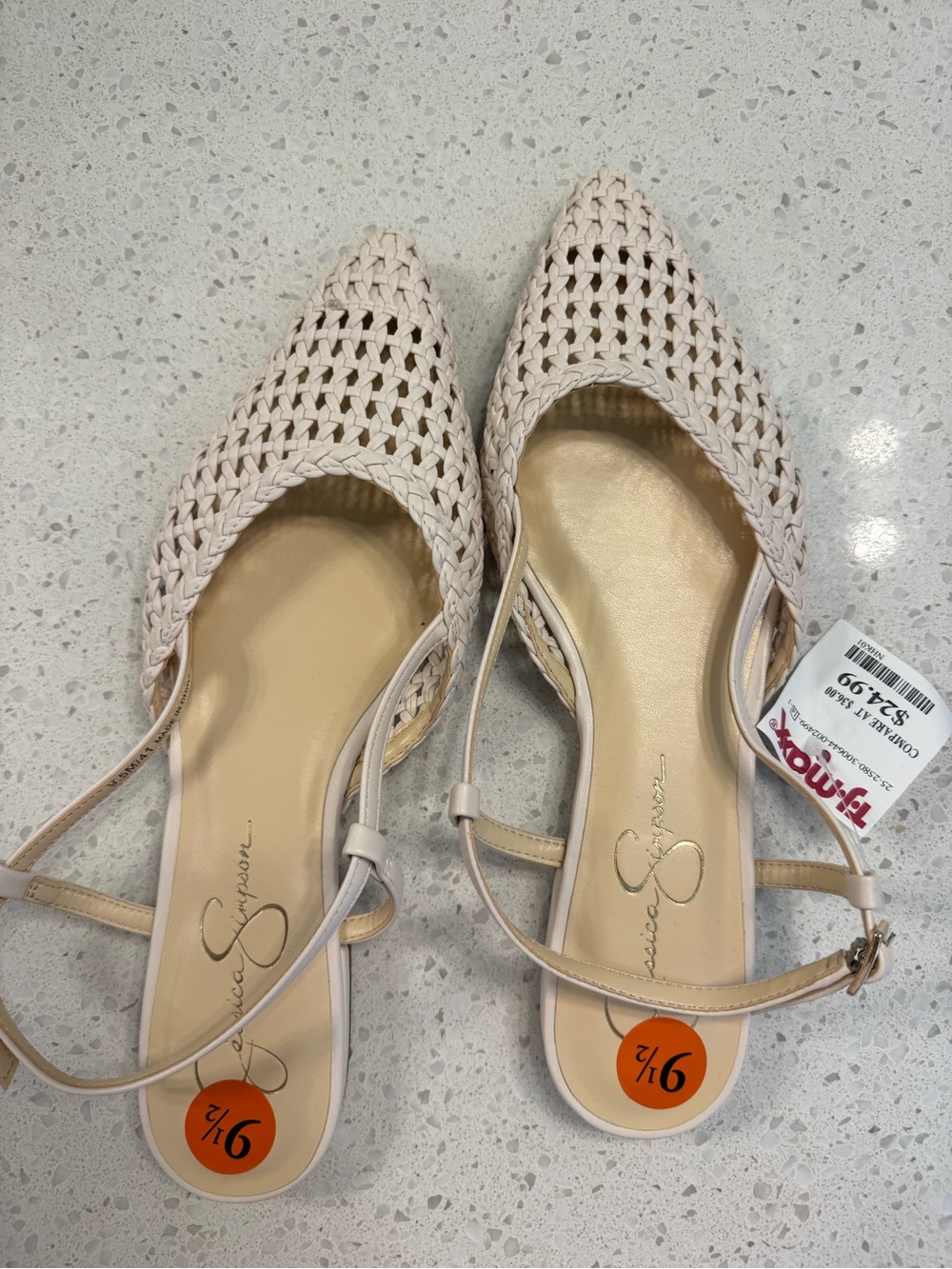 Jessica Simpson Cream Woven Pointed-Toe Flats